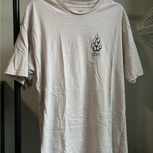 Vans Men’s Cream Short Sleeve Tee with Black Flame Logo